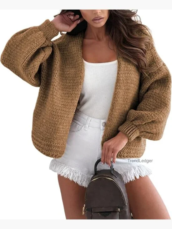 Oversized Cardigan Sweater Long Sleeve Knit Open Front Lightweight Coat - Picture 1 of 6